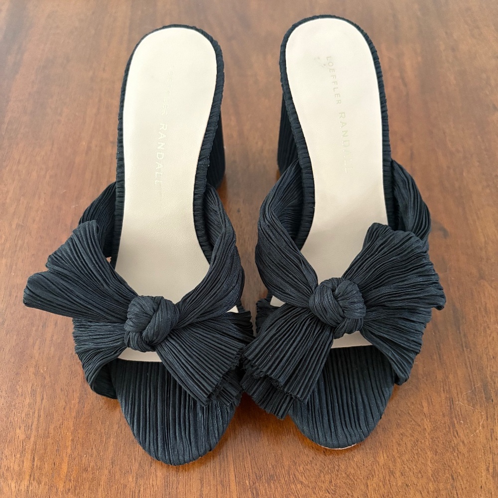 Loeffler Randall Penny Black Pleated Bow Heel Sandals